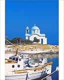 Photographic Prints of Fishing boats with a chapel in background, Chios Island, Greek Islands, Greece, from Robert Harding