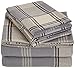 Amazon Basics Yarn-Dyed Lightweight Flannel Sheet Set - Queen, Grey Plaid