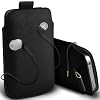 KC-Electronics Motorola Gleam Black PU Leather Pull Tab Protective Pouch Case + Black 3.5MM Personal Stereo Handsfree Earphone