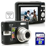 SVP DC-936-Black 9MP 3x Optical Zoom 2.5 LCD Digital Camera with ISO 640, face/smile detection (SVP 32GB SDHC Memory Card Included)