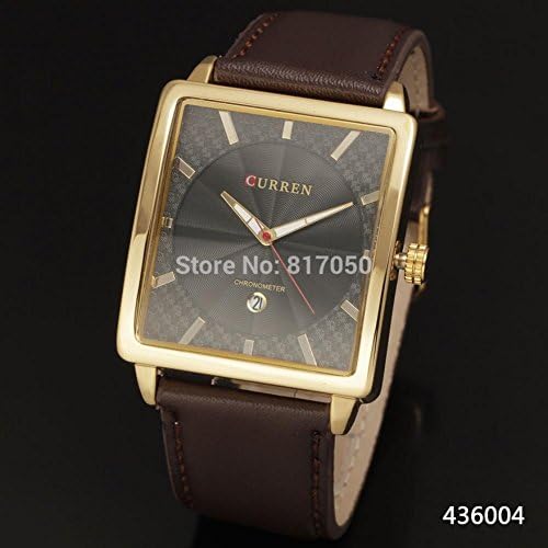 SunShine Day 2015 New Classic Fashion Curren Brand Calendar Rectangle Dial Army Men Business Genuine Leather Band Wrist Quartz Watch