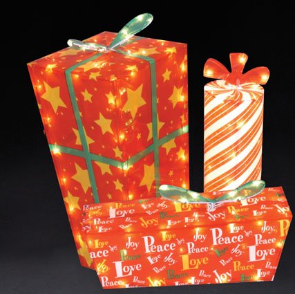 Set of 3 Printed Gel Presents 3D Lighted Outdoor Christmas Yard Art #70064