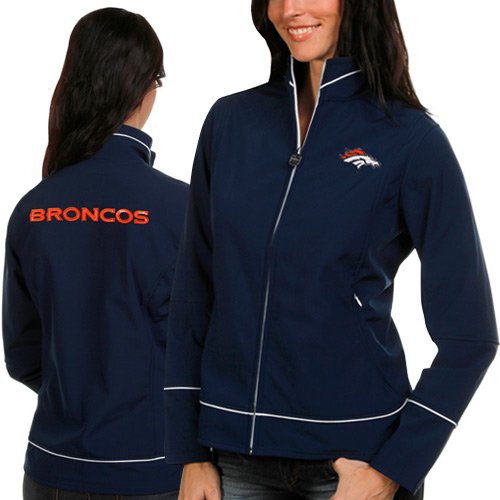 Denver Broncos Ladies Navy Blue Band Collar Sequin Full Zip Jacket (X-Large)
