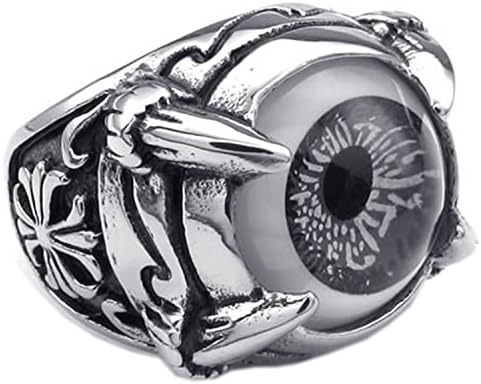 Vincy Stainless Steel Gothic Dragon Claw Evil Eye Biker Men's Ring, Black Silver - Size 12