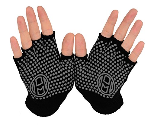 Mato & Hash Yoga Pilates Fingerless Exercise Grip Gloves - Black/Grey
