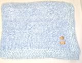 Knitted on Hand Knitting Machine Blue Chenille Denim Cotton Tweed Trimmed By Hand Crochet Infant Boys Large Blanket Trimmed with Teddy Bear Applique