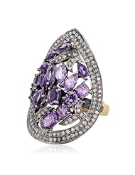 18kt Yellow Gold Diamond Pave Amethyst Cocktail Ring Silver Christmas Jewelry