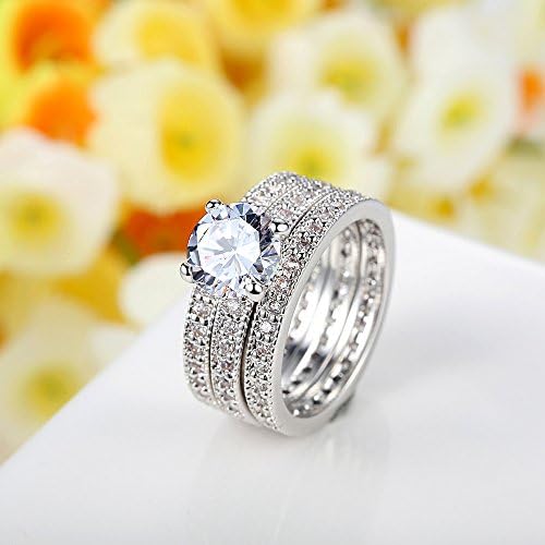 Bamoer Set of 3 18K White Gold Plated Wedding Finger Ring CZ Cubic Zirconia Jewelry (9)