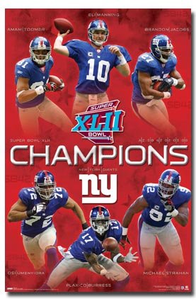 Buy Super Bowl XLII Champions (Amari Toomer, Eli Manning, Brandon Jacobs, Osi Umenyiora, Plaxico... by Adam Hersh Posters