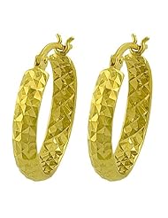 14 Karat Yellow Gold 4x20-mm Diamond-cut Hoop Earrings