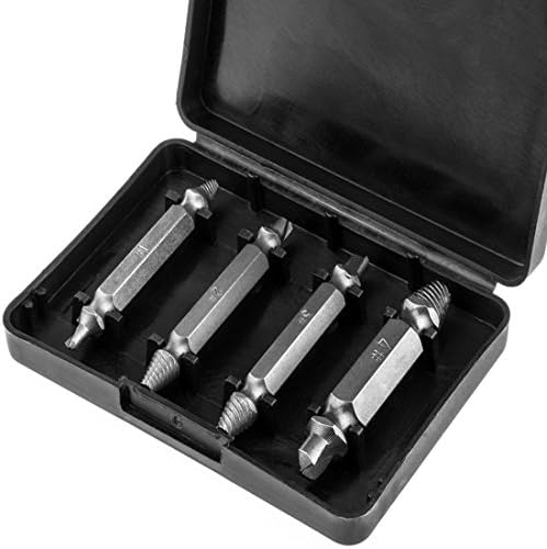 Damaged Screw Remover Set by Gethome - 4 Pcs Broken Screw Extractor Set Tools Guide Drill Removal Easy Out Double Side Bolt Stud Screw Extractors