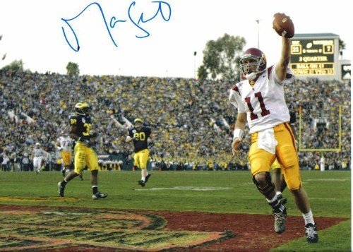 Matt Leinart Autographed/Hand SIgned USC Trojans 8x10 Photo (White jersey vs Michigan Rose Bowl Scor