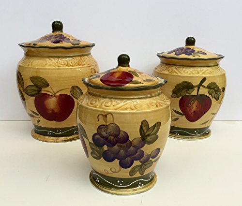 CANISTER SET,3PC CANISTER TUSCANY WINE GRAPE FRUITS