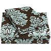 Regency Collection 310 Thread-Count Havana Floral Queen Sheet Set, Blue/Chocolate