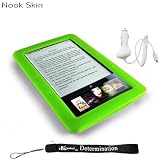 Kroo Nook Electronic Book Reader Slim Silicone Skin Case (Green) + Includes a 4-Inch eBigvalue Determination Hand Strap + Easy Travel Car Charger