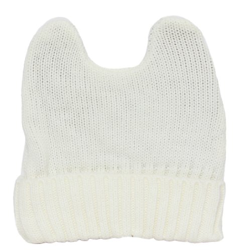 Cute Adventure Ears Rib Knit Beanie - White