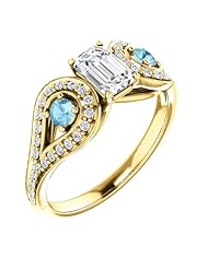 18K Yellow Gold Emerald Cut Diamond and Aquamarine Ring -- LIFETIME WARRANTY