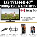 Brand New LG 47LH40 47" 1080p LCD HDTV - Gloss Black With Essentials Accessory Kit Includes HDMI Cables + Surge Protector + Tilting TV Wall Mount + LCD Screen Cleaner