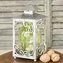 Green Glass Hurricane Lantern Lamp with Star-topped Metal Frame - Flameless Tealight Included