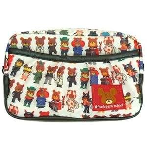 【クリックで詳細表示】くまのがっこう《チラシ柄》スクエアポーチ【ブラック】☆絵本キャラクターグッズ(小物入れ)通販☆