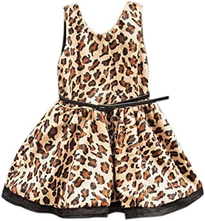 wallcart Baby Girls Kids Leopard Vest Skirts Belt Sleeveless Sundress
