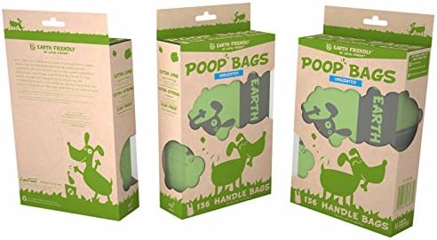 Earth Friendly Poop Bags with Handles. 136 Count Unscented