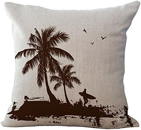 HSArtStore Coconut Palm Tree4 Cotton linen decorative pillow pad cover square box 18 x 18 inch