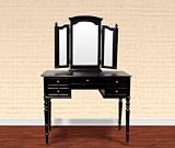 Makeup Sets-New Black Vanity Table Jewelry Makeup Desk Bench 5 Drawers