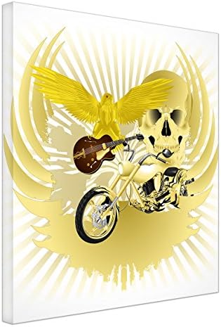 Modern Framed Rock n roll background and golden chopper Prints Art Oil Painting on Canvas Home Decoration Room Wall