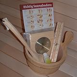 SAUNA SET 7tlg K�bel, ca. 4 Liter K�bel Kunstoffeinsatz, Kelle, Sanduhr, Thermometer mit Hygrometer , Aufguss 100ml. , Baderegeltafel