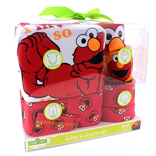 Sesame Street Elmo Baby 5 piece Layette Gift Set (0/6M, Elmo Red)