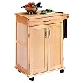 Natural Wood Kitchen Cart with Doors