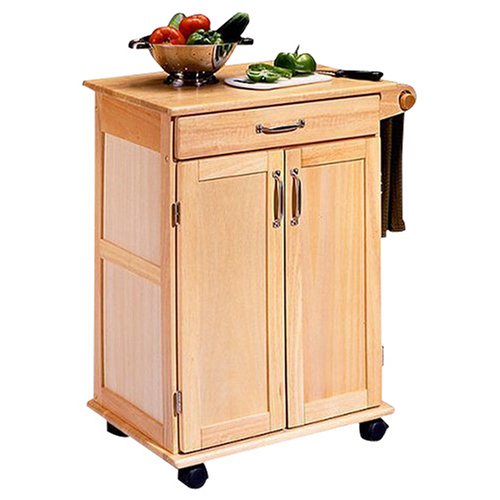 Natural Wood Kitchen Cart with Doors