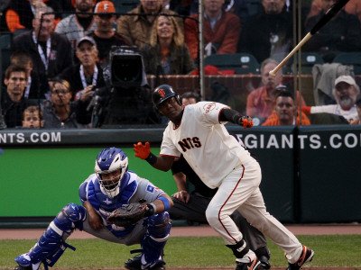 Texas Rangers v San Francisco Giants, Game 1: Edgar Renteria, Bengie Molina Photographic Poster Print by Elsa ., 12x16