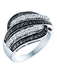 1 cttw 14k White Gold Black Diamond Ladies Cocktail Right Hand Fashion Band (Real Diamonds: 1 cttw, Ring Sizes 4-10)