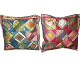 Cushion Cover- 2 Ethnic Vintage Sari Zari Borders Toss Pillow 16