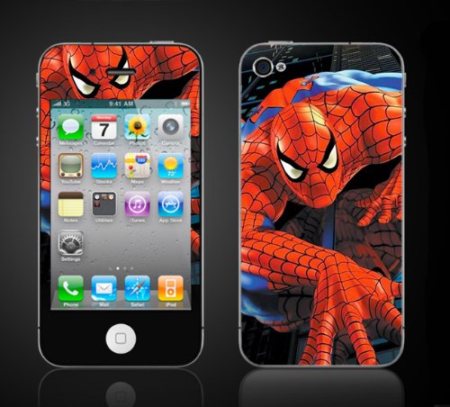  iPhone 4 Spiderman Vinyl Skin kit fits 4th generation apple iPhone decal cover Skins case.
