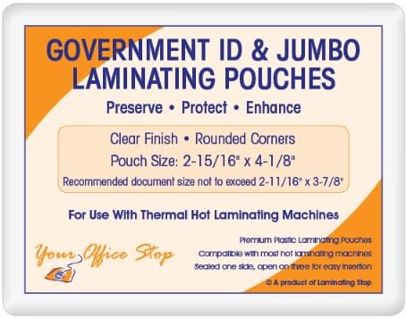 5 MIL Government ID / Jumbo Laminating Pouches (2-15/16" x 4-1/8") 25 Pack