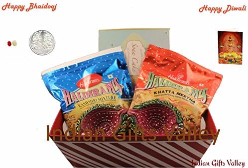 Diwali / Bhaidooj Gift Hamper - Haldiram Soan Cake, Namkeens, 2 Diya in a Beautiful Basket