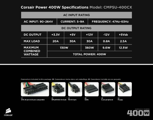 Corsair Builder Power Supply CORSAIR VALUE SELECT CMPSU-400CX 3