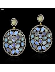 14kt Gold 2.58ct Real Diamond Pave 30.3ct Genuine Gemstone Design Dangle Earring Silver Wedding Jewelry