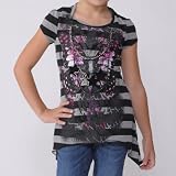 Girl's 7-16 Self Esteem Short Sleeve Striped Multi-Chain Necklace Top