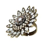 Victorian Elegance Michal Negrin Superb Ring Decorated with a central Hand Painted Flower, surrounded by Vintage Petals and Clear Swarovski Crystals; Handmade in Israel - Special Ordered and Shipped by Genuvo within 2 to 3 Weeks
