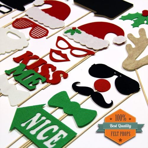 Deluxe Christmas Photo Booth Props - Holiday Photo Booth Featuring Reindeer Santa Clause Snowman Naughty Nice Style Props