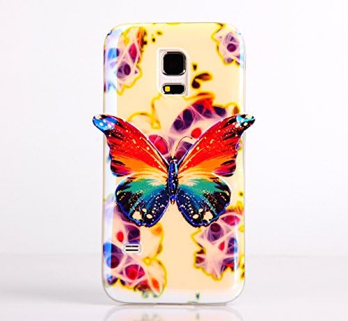 S5 Mini Case, Galaxy S5 Mini Case,AnKey S5 Mini TPU Case- 3D Blu-Ray Orange Beauty Butterfly Flexible Rubber Gel Bumper Scratch Soft Silicone IMD Case Cover For Sumsung Galaxy S5 Mini SM-G800/Galaxy SV Mini