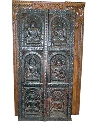 Buddha Dhyana Mudras Carved Wood Door Panel India Art Furniture 72"