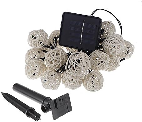 LEAZEAL 20 LED Rattan Ball Warm White String Lights Solar Christmas Lights for Patio Bedroom Wedding Garden Xmas Tree Decoration