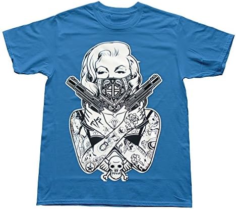 Marilyn Monroe Gangster Guns Tattoo T shirts - Man's Tshirt Size XS RoyalBlue
