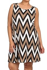 Plus Size Sleeveless Tank Polyester/Spandex Shift Chevron Print  Dress