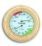 Produkt-Bild: TFA Artikel 40.1005 Sauna-Thermo-Hygrometer / Haar-Synthetik / Rahmen Massivholz / Durchmesser 13 cm